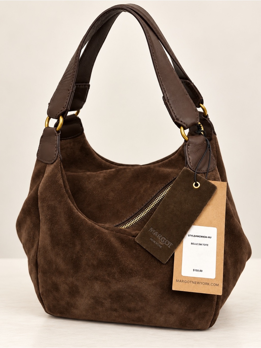 margot Dark Brown Suede Shoulder Bag with Leather Handles